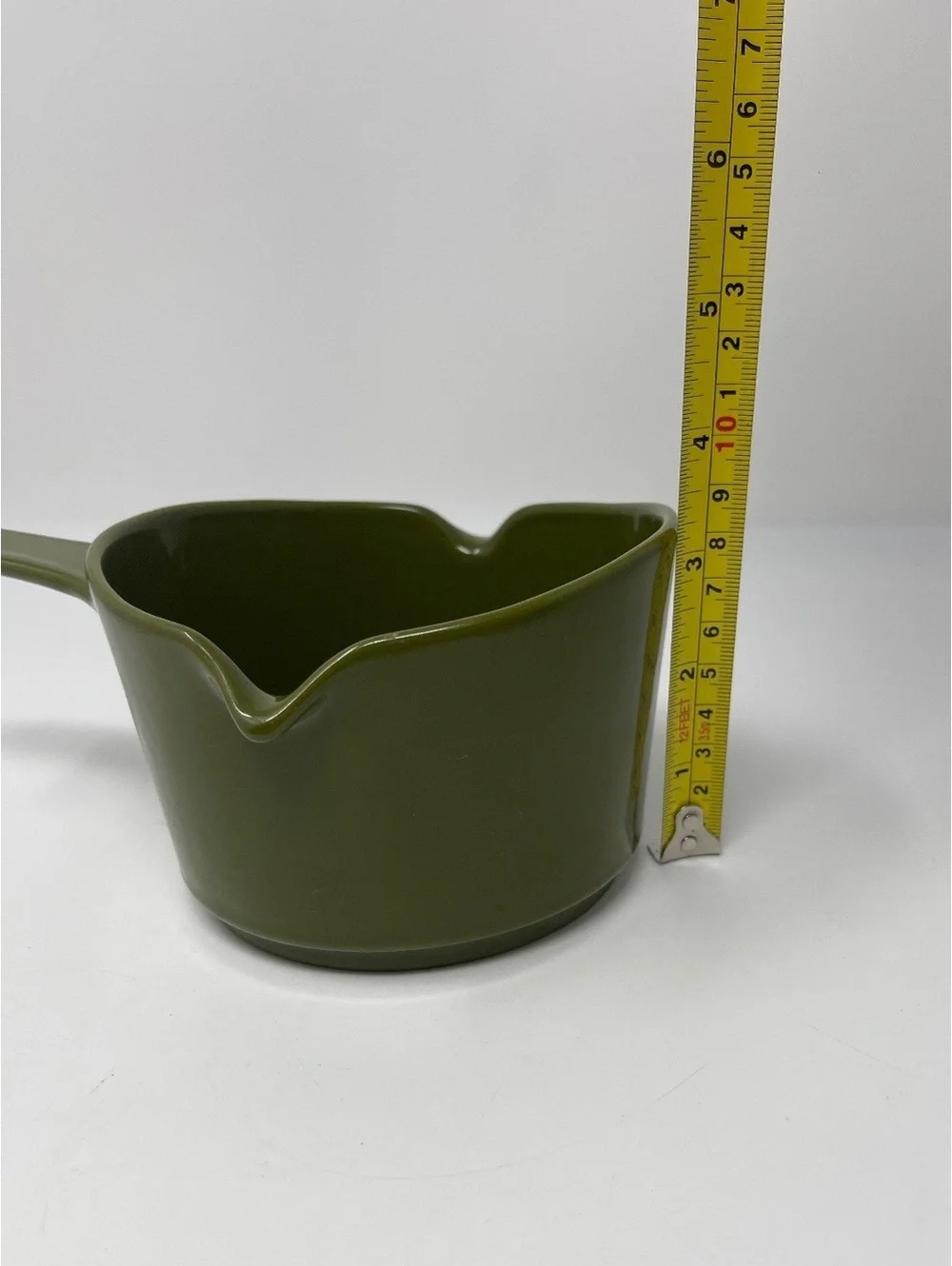 Vintage Avocado Green Ceramic Butter Warmer Melting Pot Double Pour Spout MCM